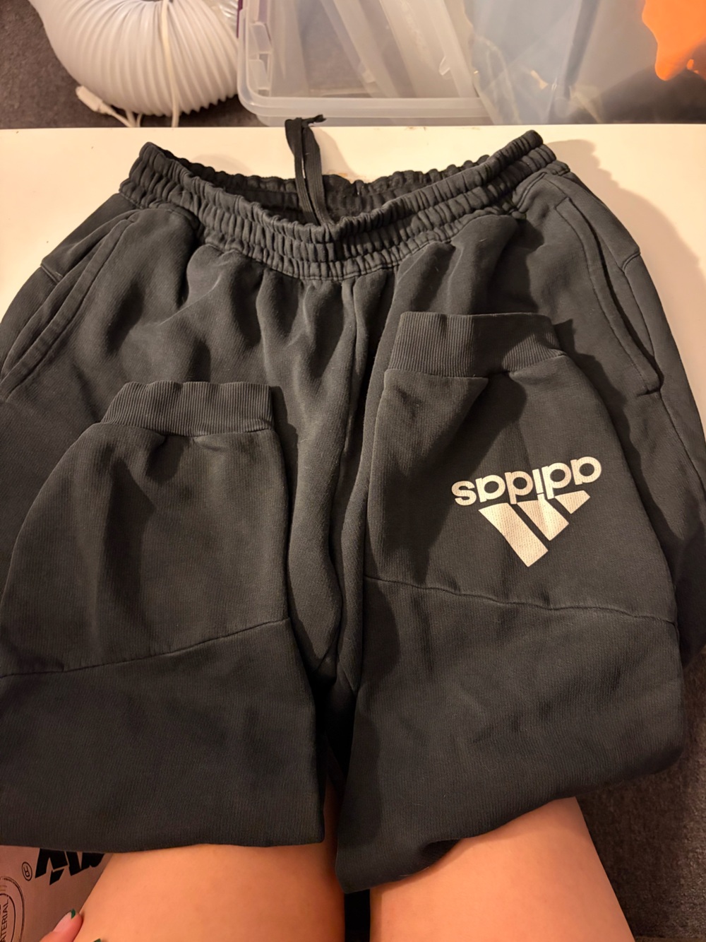 adidas Black and White Logo Athletic Joggers